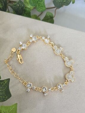 Gold Filled Sparkly Pave Crystal Mickey Mouse Silhouette Link Bracelet NWT